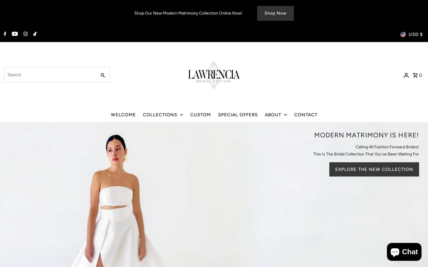 lawrenciabridalcouture.com homepage screenshot