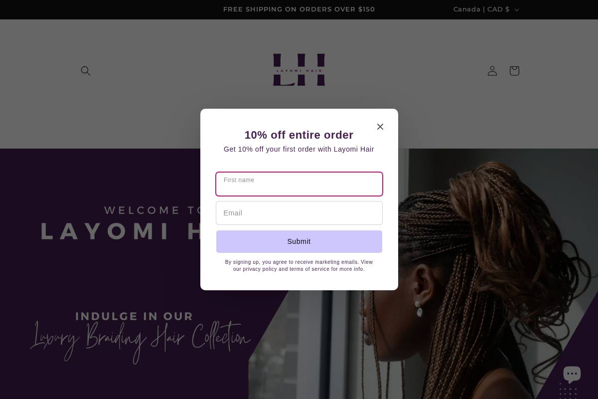 layomihair.com homepage screenshot
