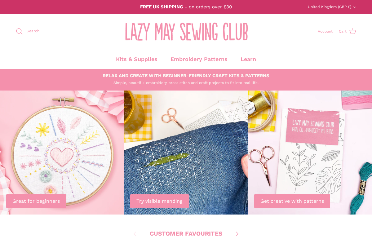 Lazy May Sewing Club homepage screenshot