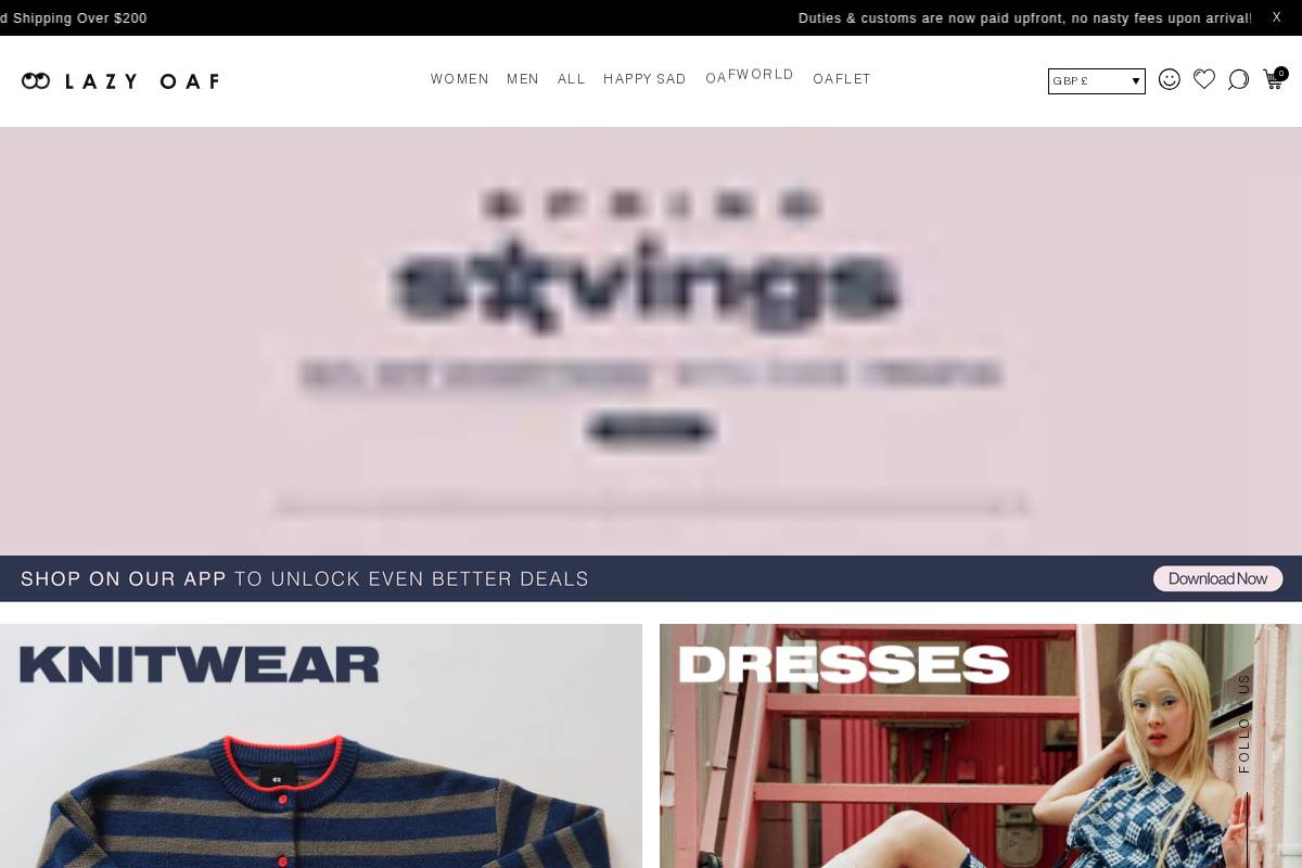 Lazy Oaf homepage screenshot