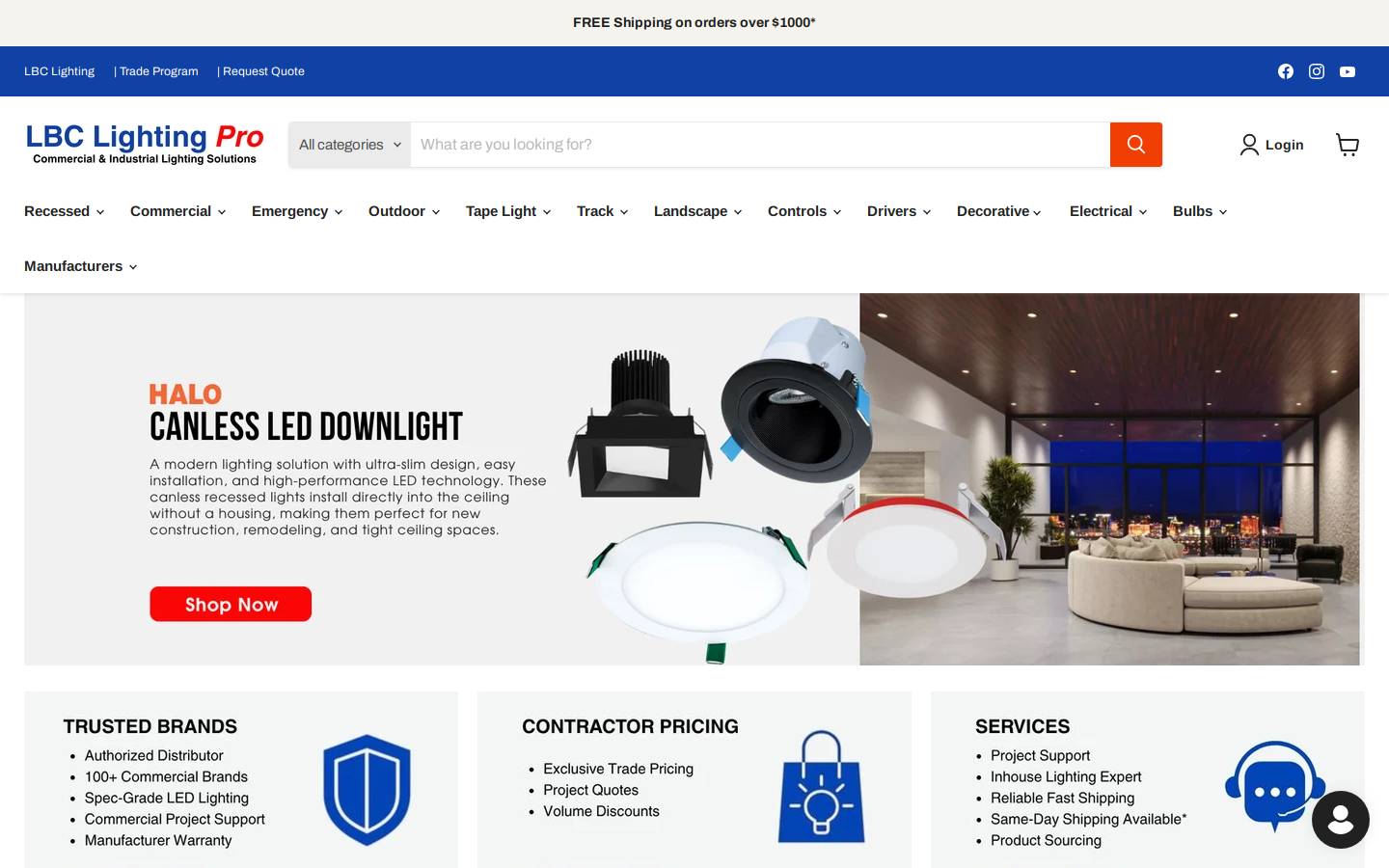 lbclightingpro.com homepage screenshot