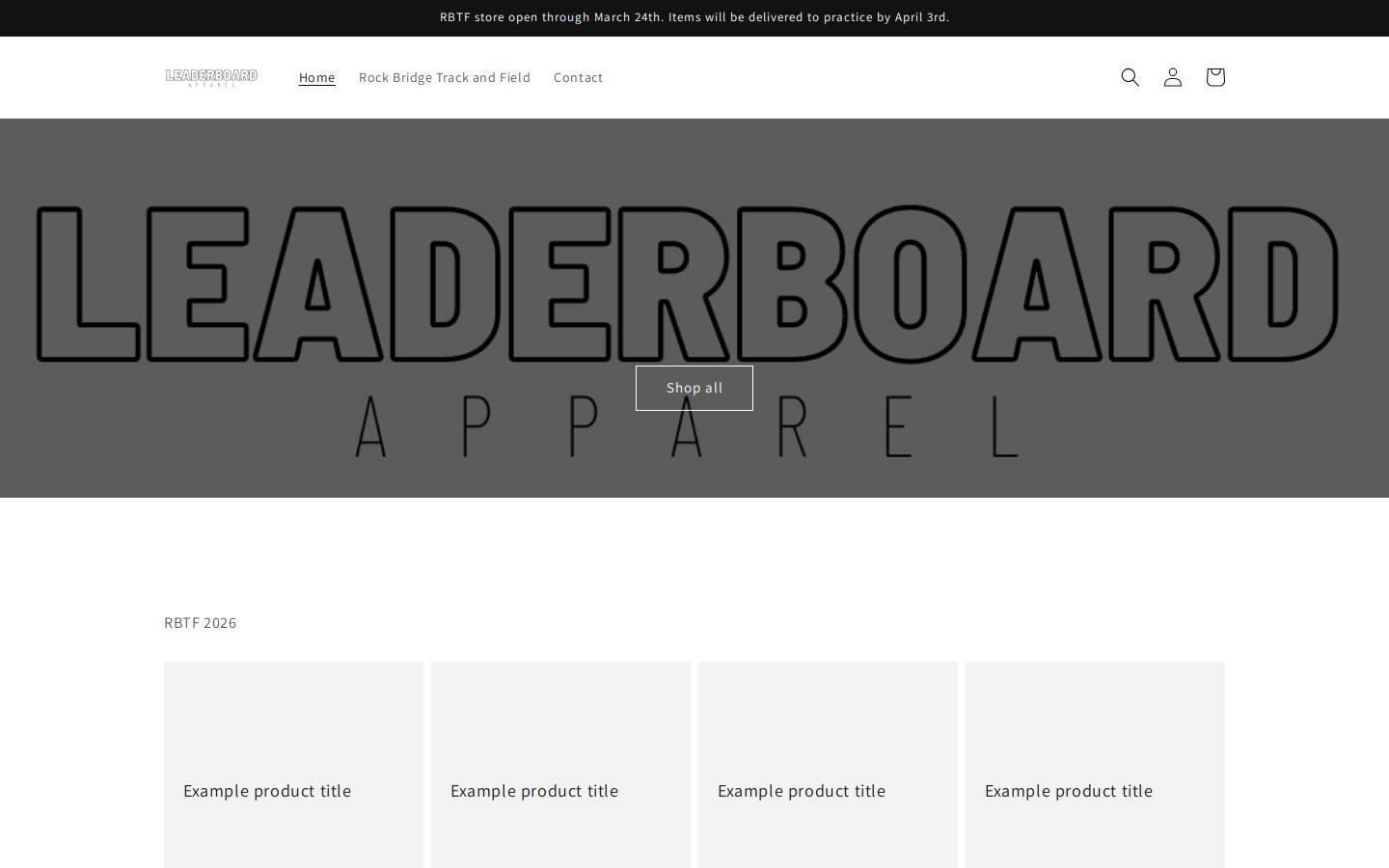 leaderboardapparel.com homepage screenshot