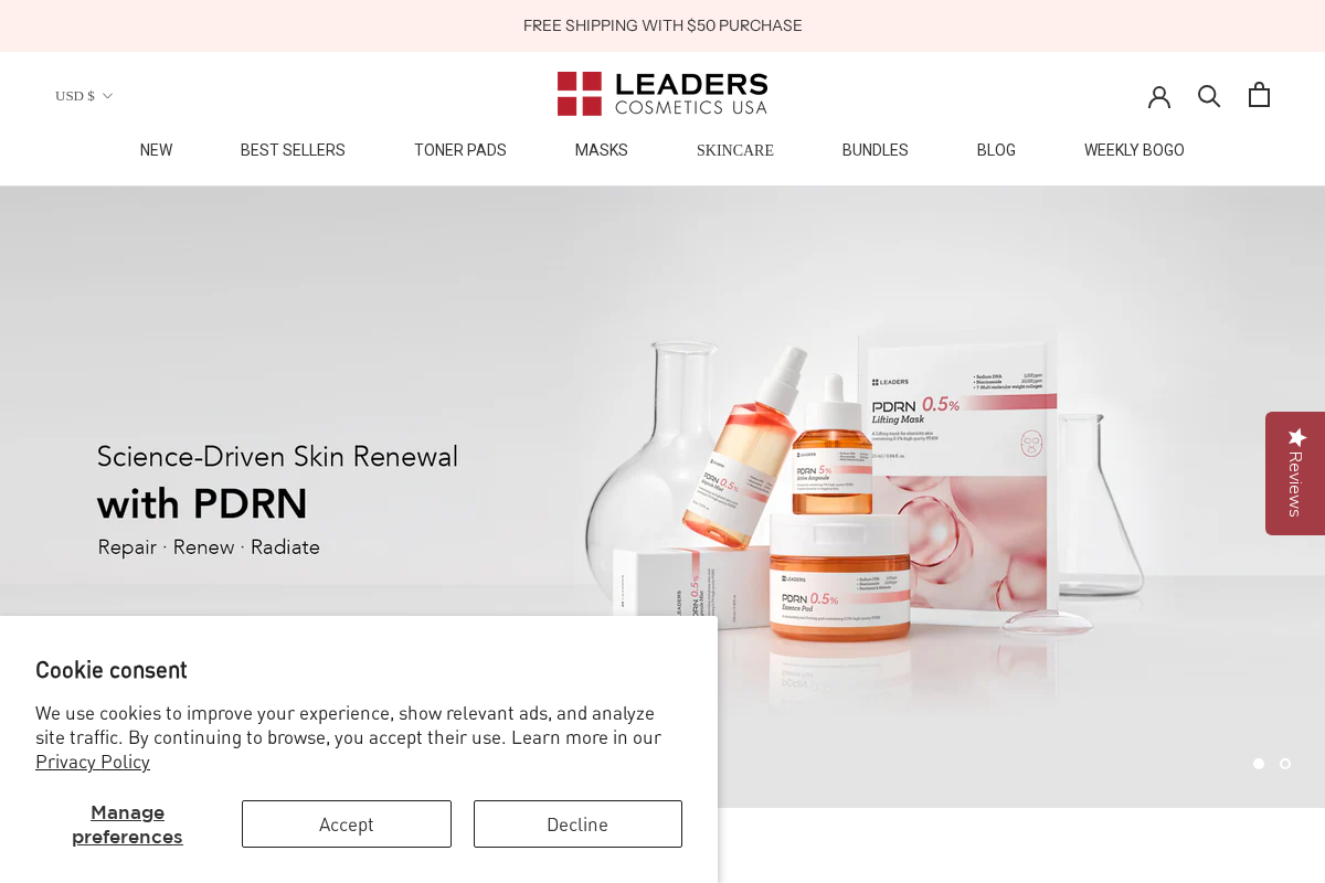 leaderscosmeticsusa.com homepage screenshot