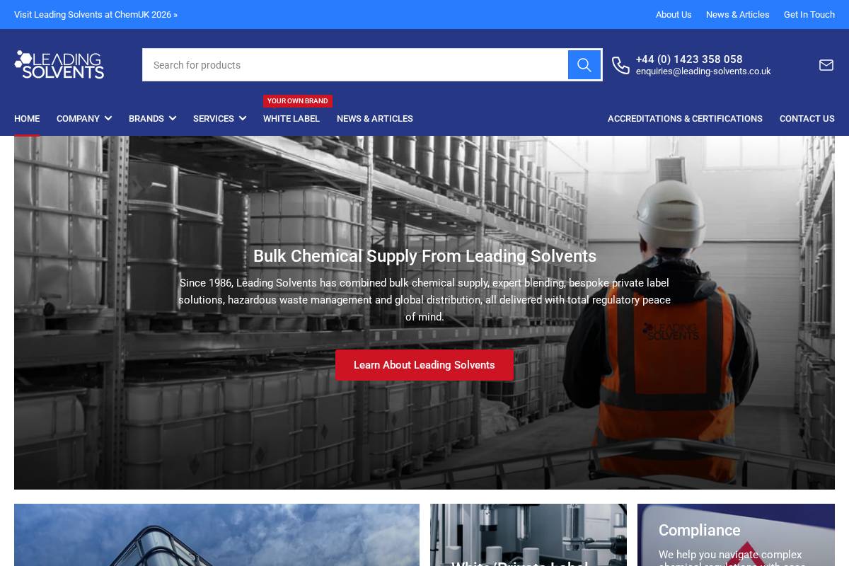 Leading Solvents homepage screenshot