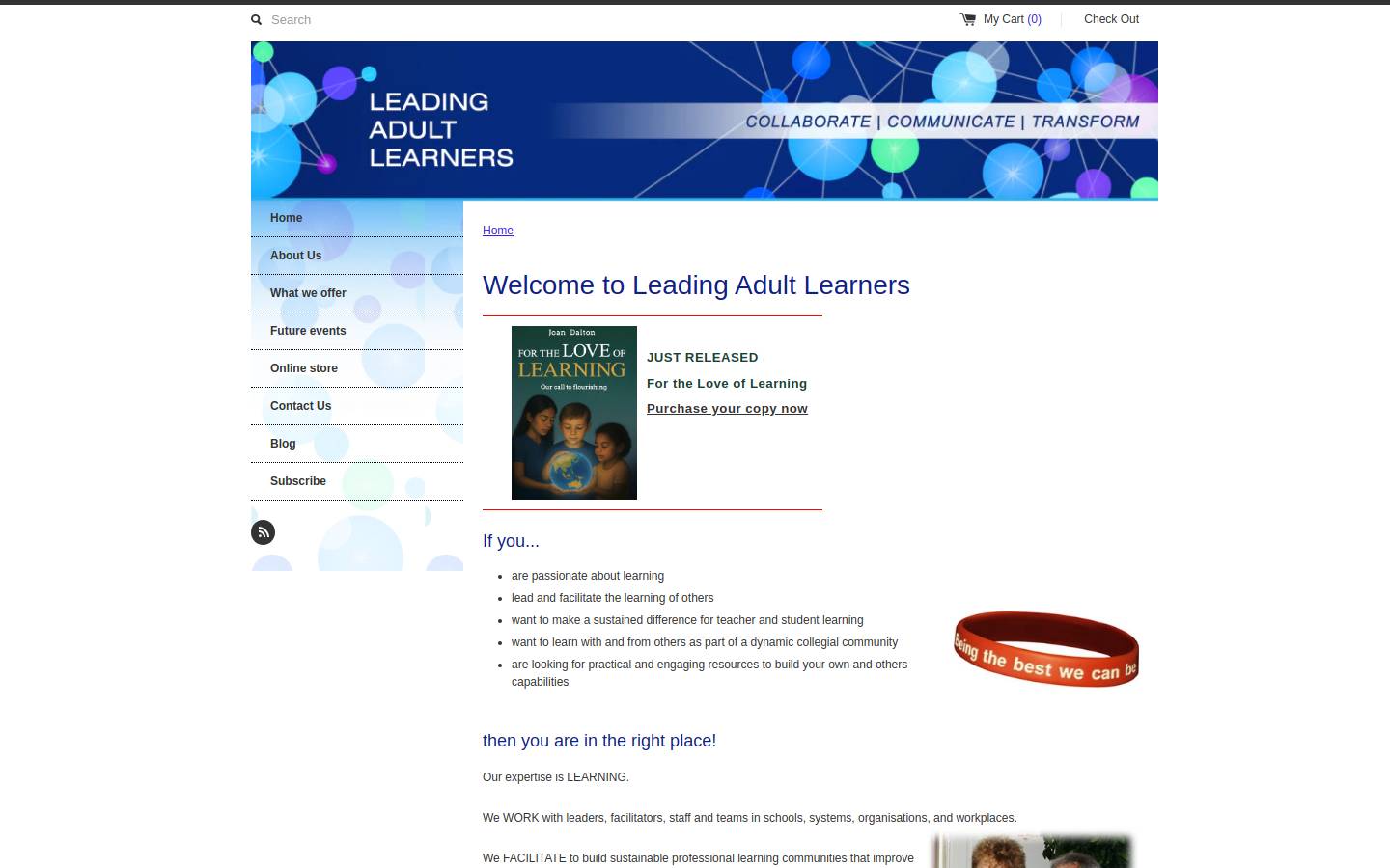 leadingadultlearners.com homepage screenshot