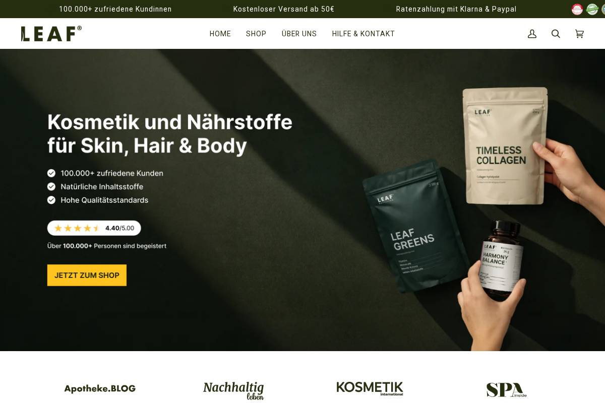 leaforganics.de homepage screenshot