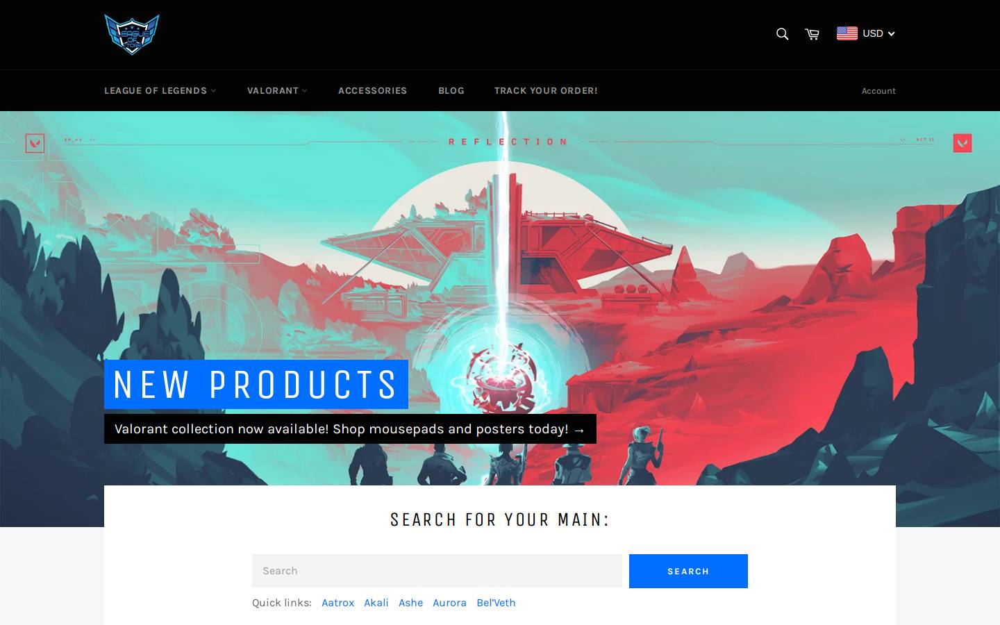 Leagueofstore homepage screenshot