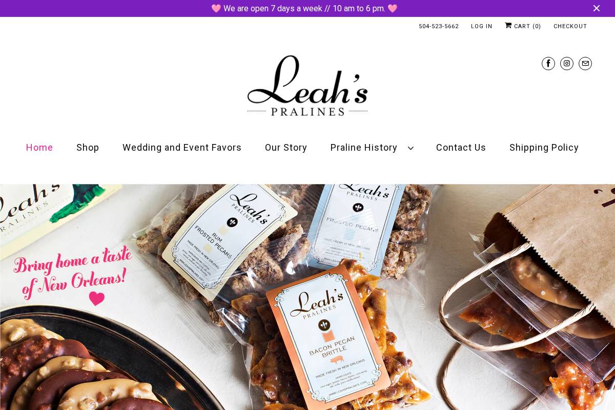 leahspralines.com homepage screenshot