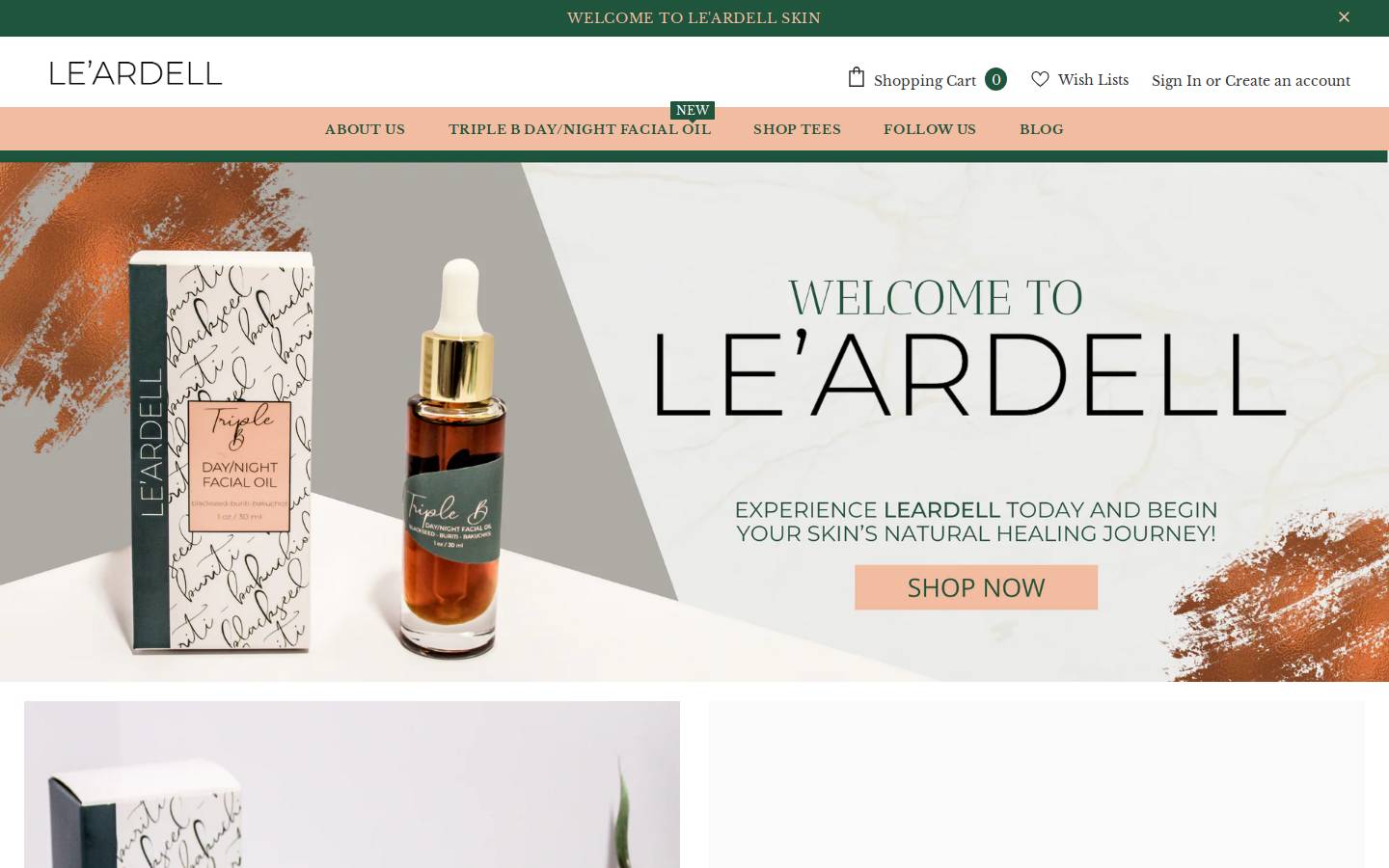 leardellskin.com homepage screenshot