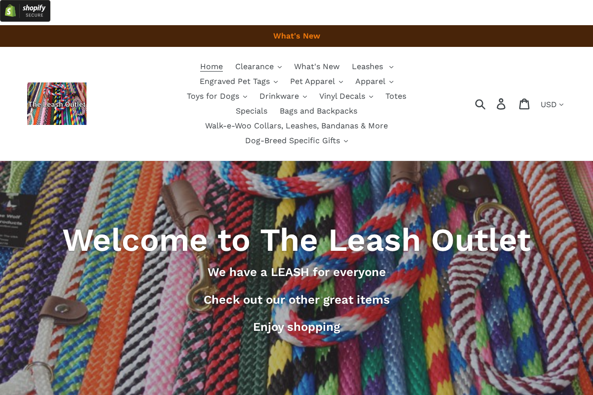 The Leash Outlet homepage screenshot