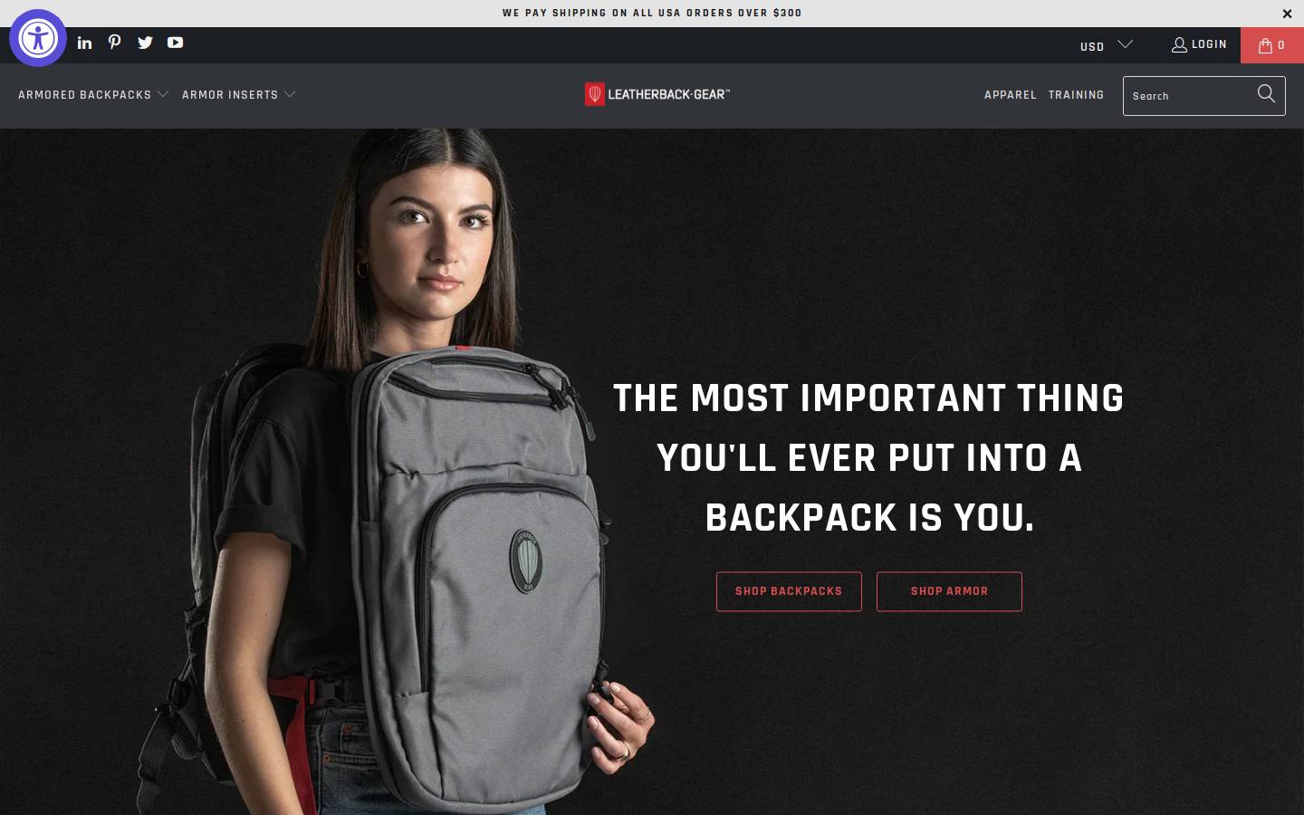 leatherbackgear.com homepage screenshot