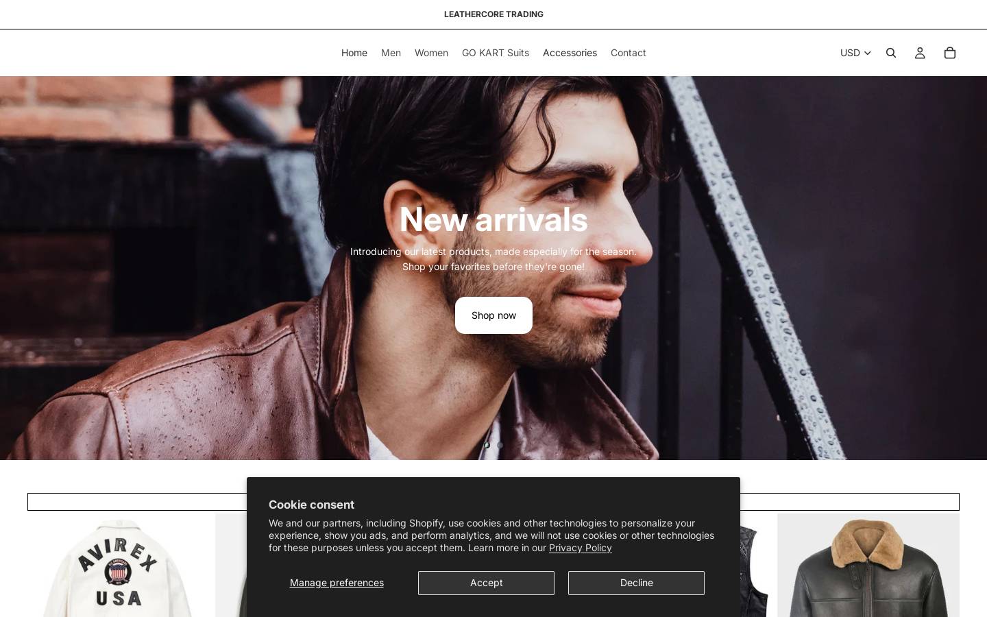 leathercoretrading.com homepage screenshot