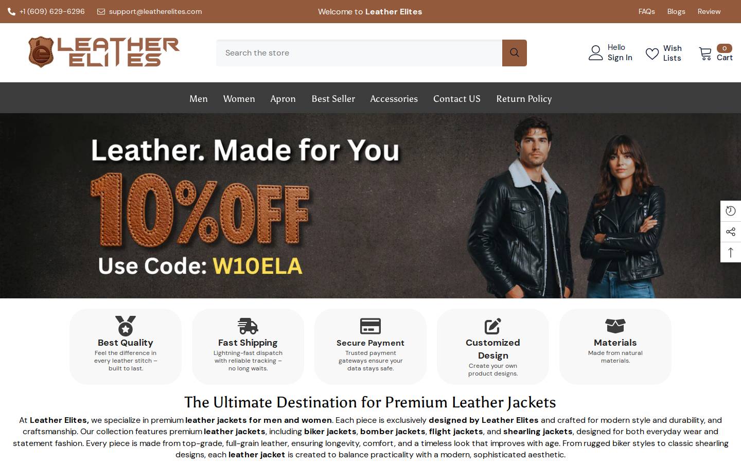 leatherelites.com homepage screenshot