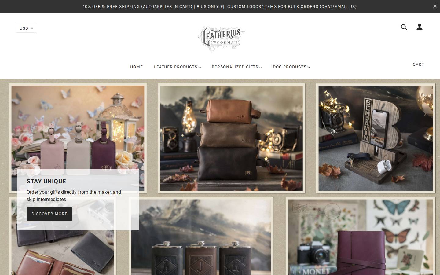 leatheriuswoodman.com homepage screenshot