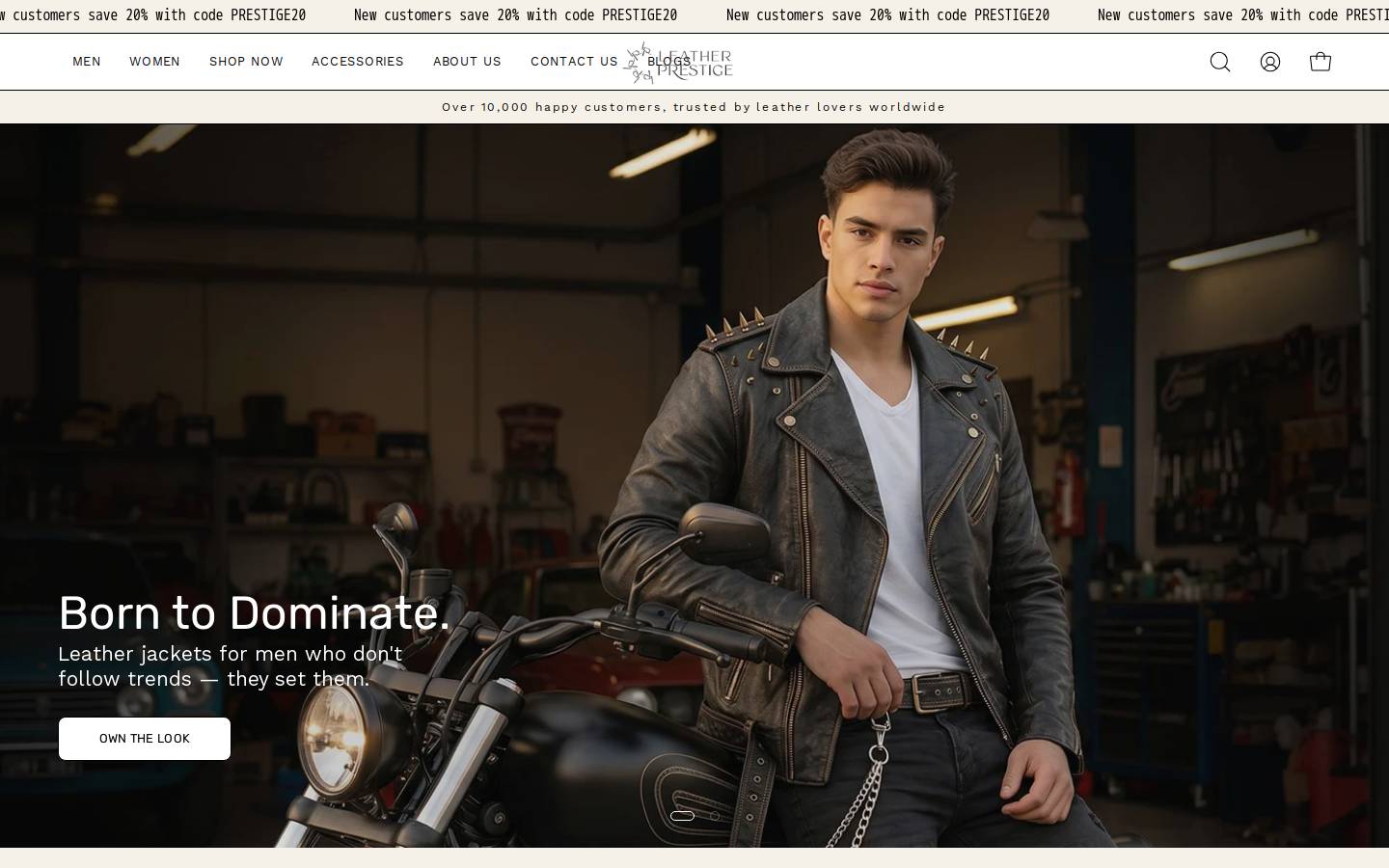leatherprestige.com homepage screenshot