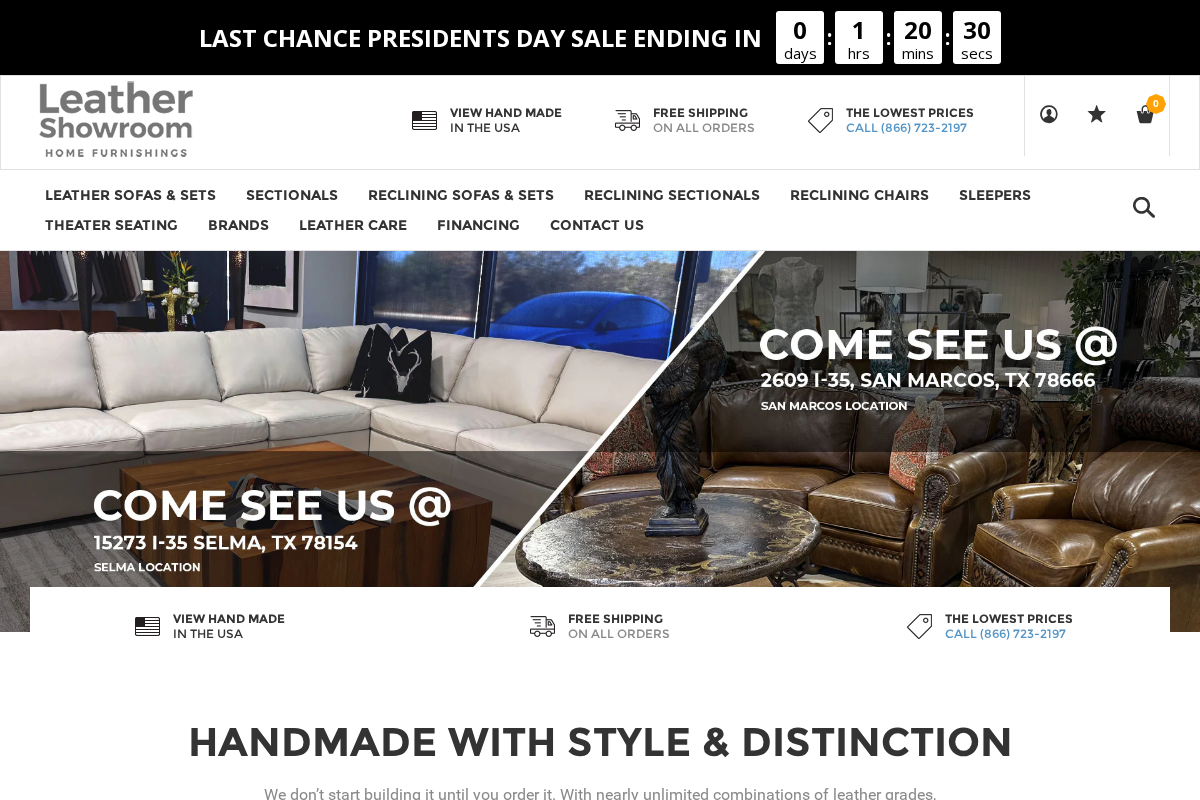 Leather Showroom homepage screenshot