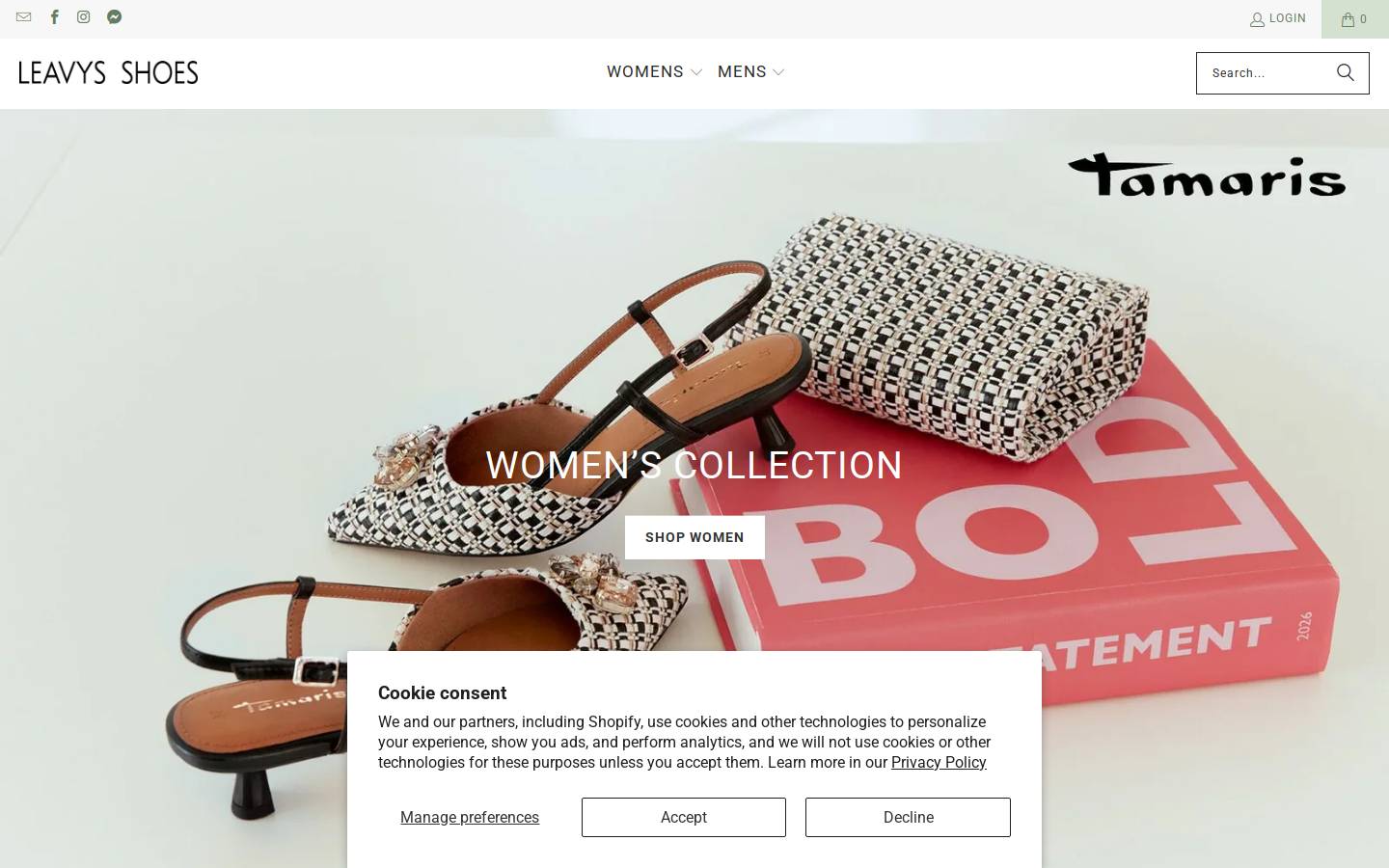 Leavys Shoes homepage screenshot