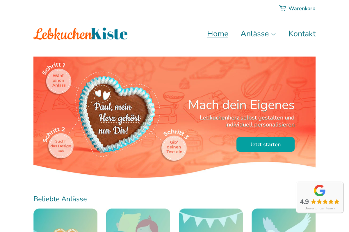 Lebkuchenkiste homepage screenshot