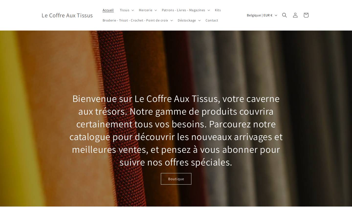 lecoffreauxtissus.be homepage screenshot