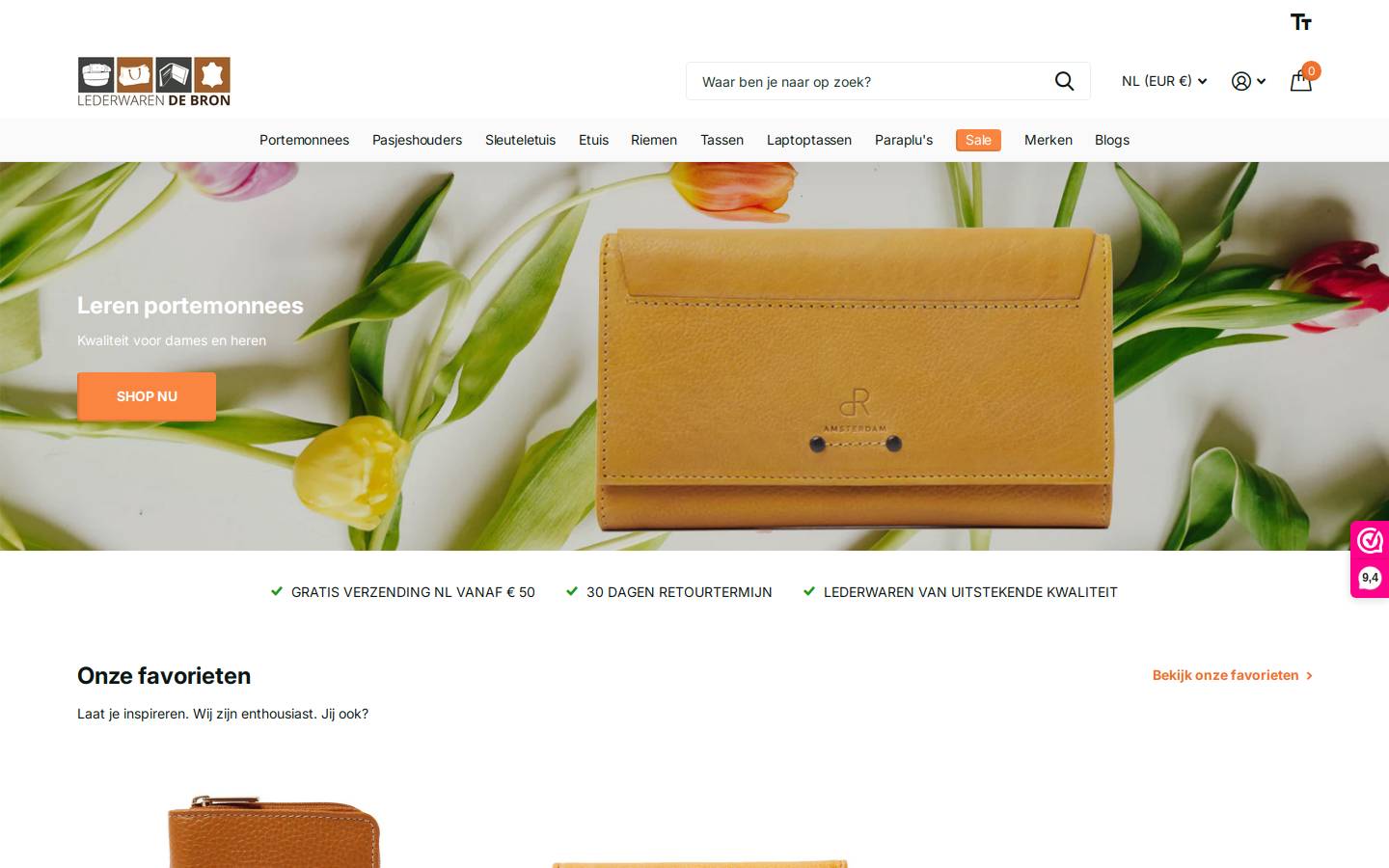 Lederwarenwebshop homepage screenshot