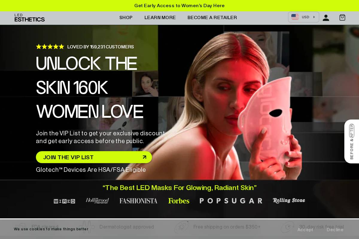 LED Esthetics homepage screenshot