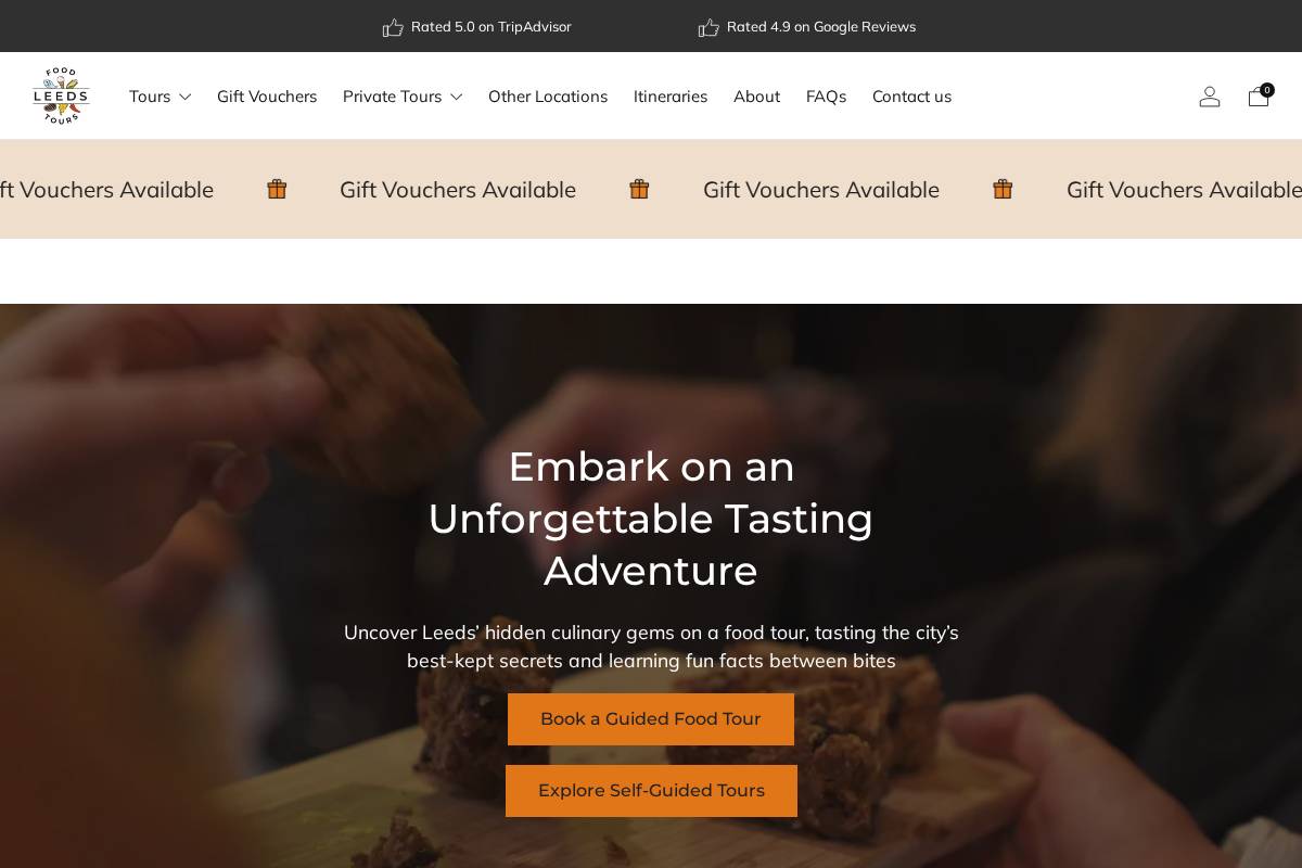 leedsfoodtours.com homepage screenshot