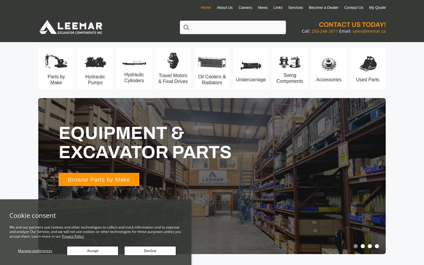 leemarexcavatorparts.com homepage screenshot