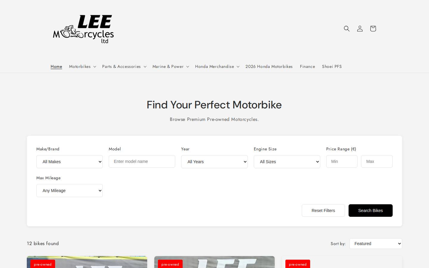 Lee Motorcycles | Cork homepage screenshot