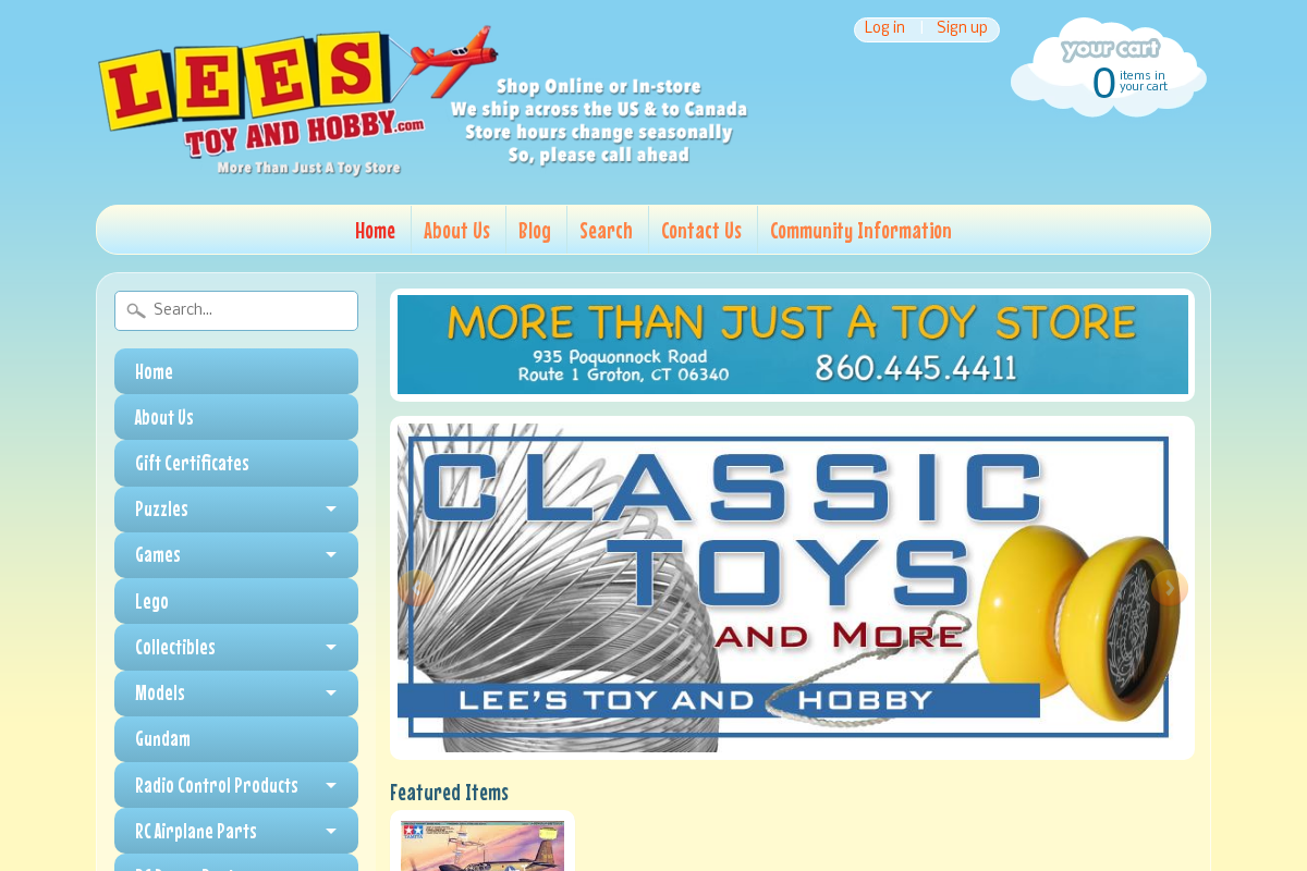 Lee's Toy and Hobby homepage screenshot