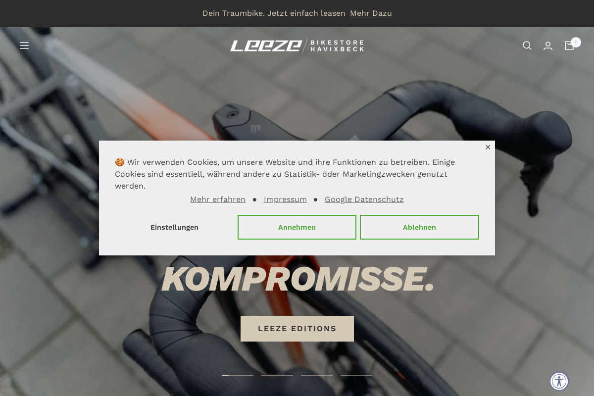 Leeze Bike Store homepage screenshot