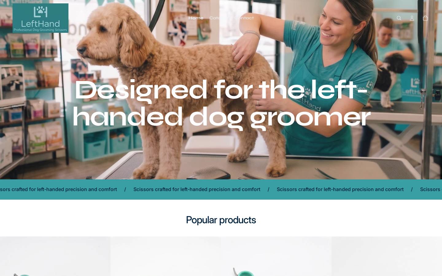 lefthanddoggroomingscissors.com homepage screenshot