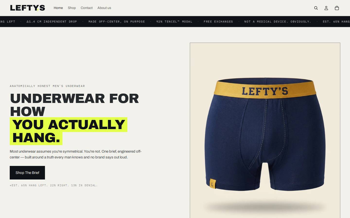 leftysunderwear.com homepage screenshot