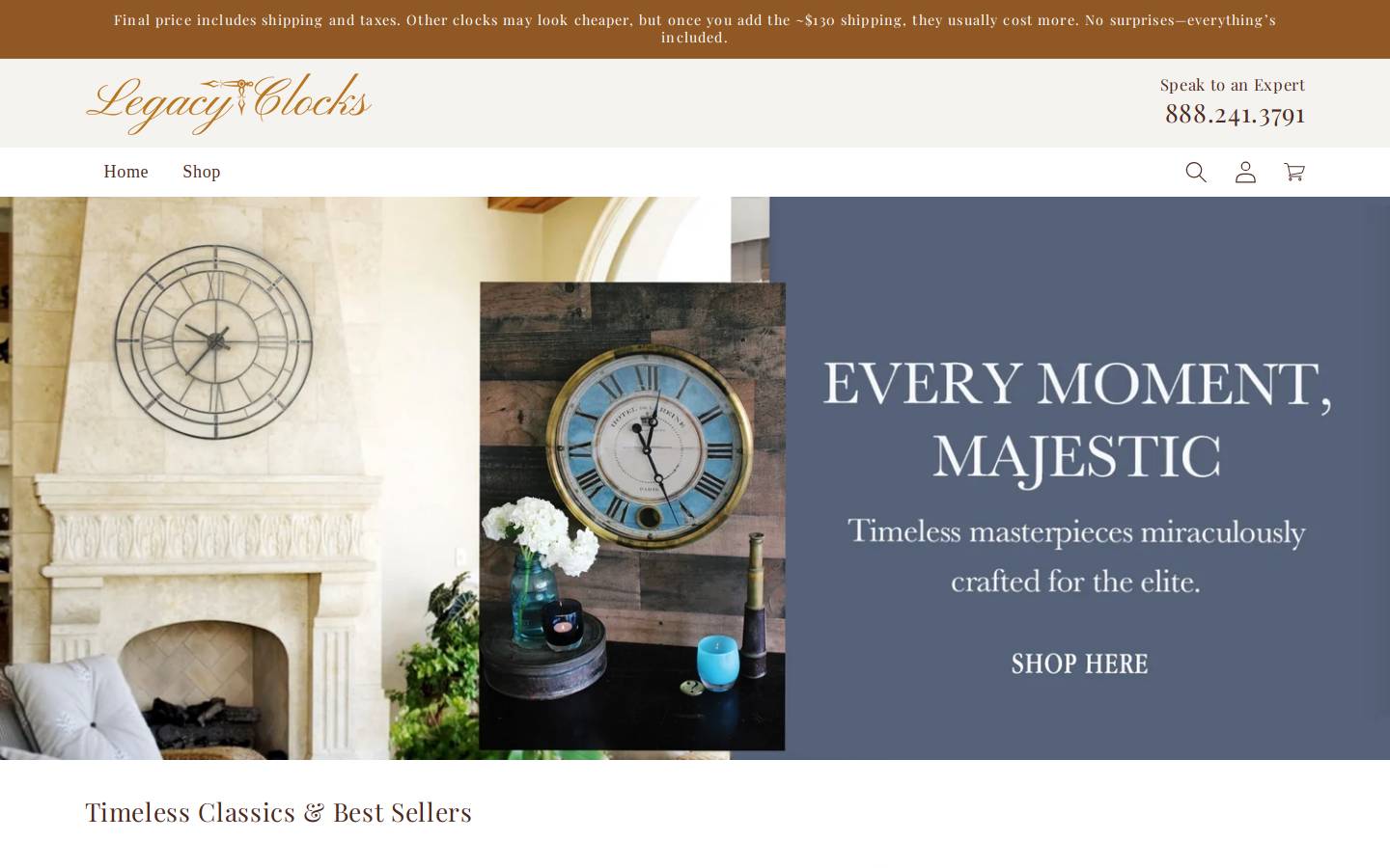 legacyclocks.com homepage screenshot