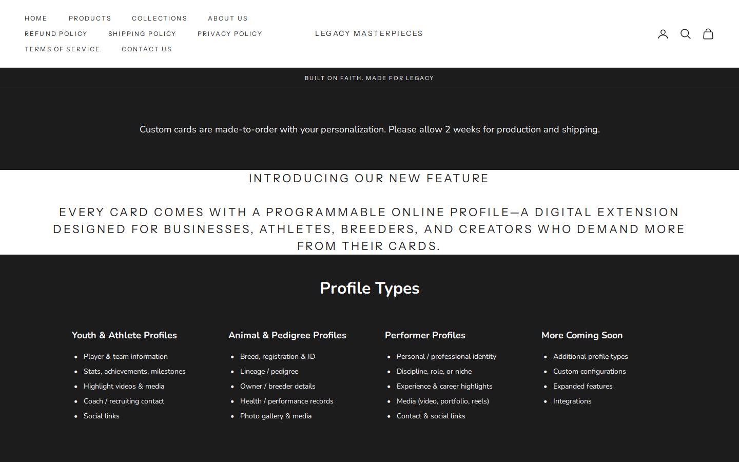 legacymasterpieces.com homepage screenshot