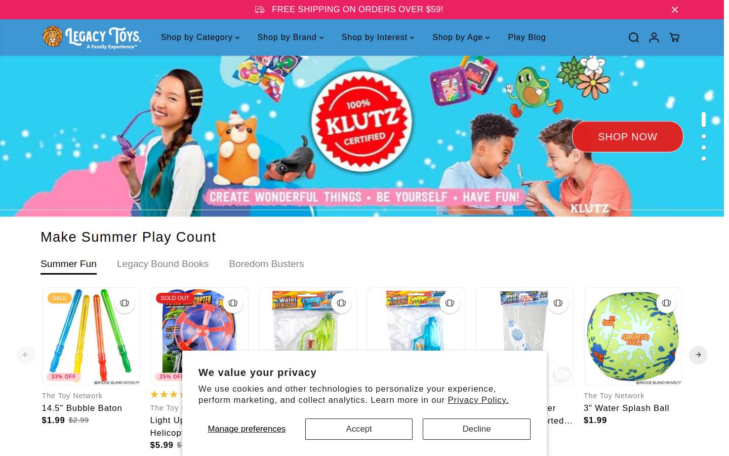 Legacy Toys homepage screenshot