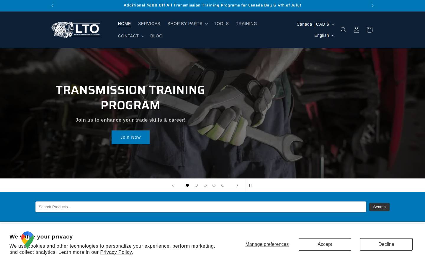 legacytransmission.ca homepage screenshot