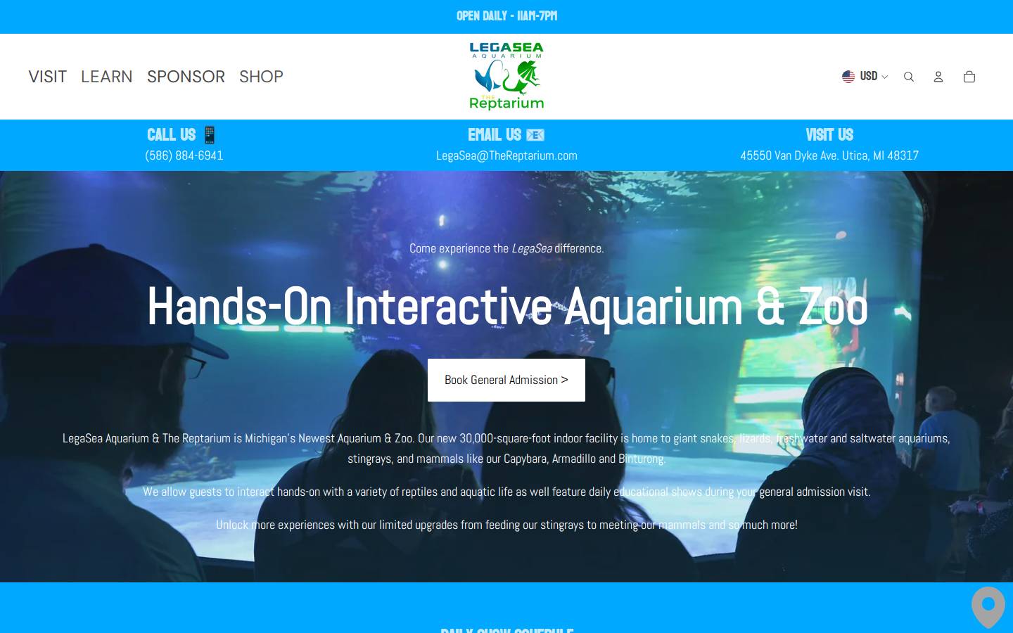 legaseaaquarium.com homepage screenshot