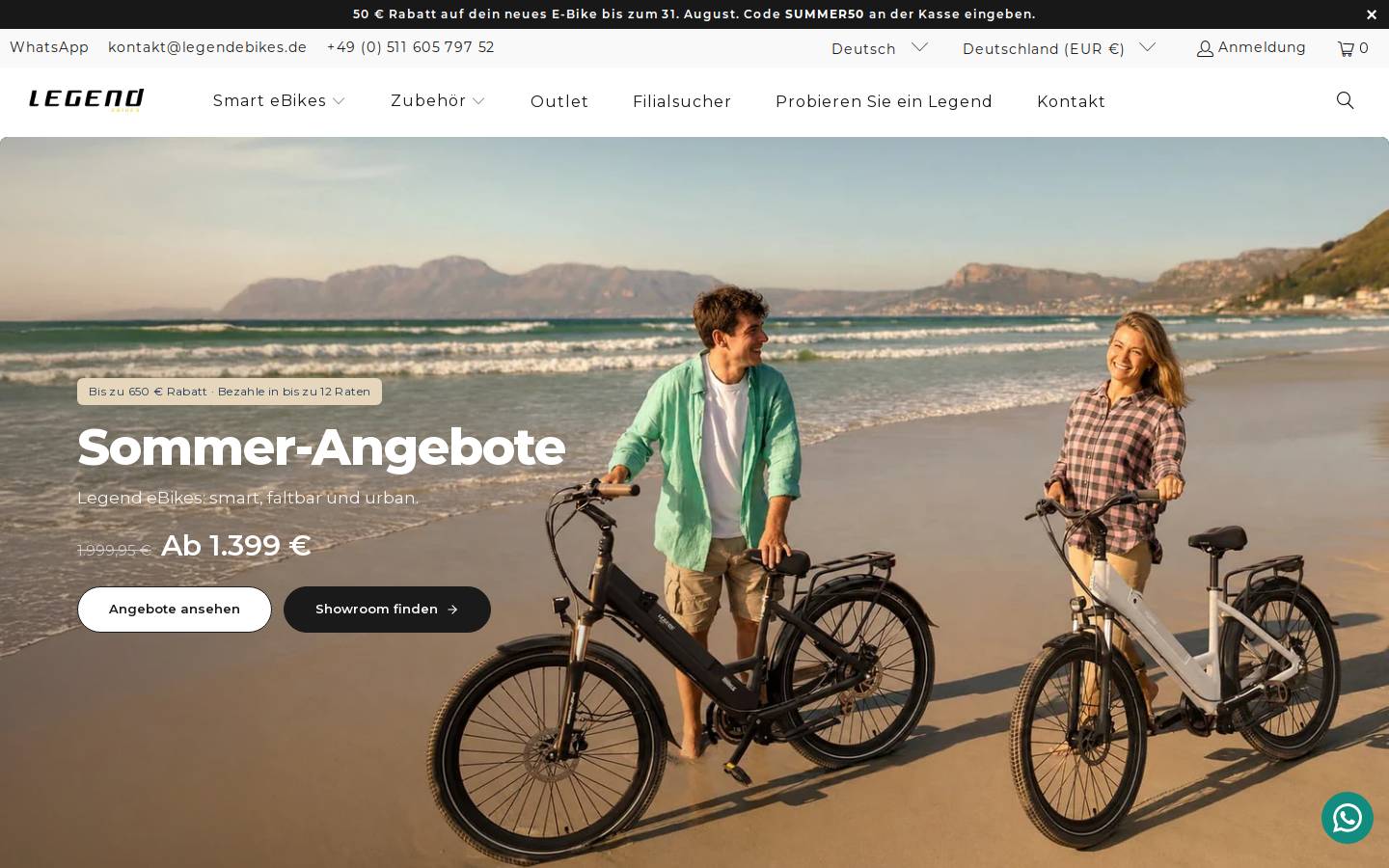 Legend eBikes homepage screenshot