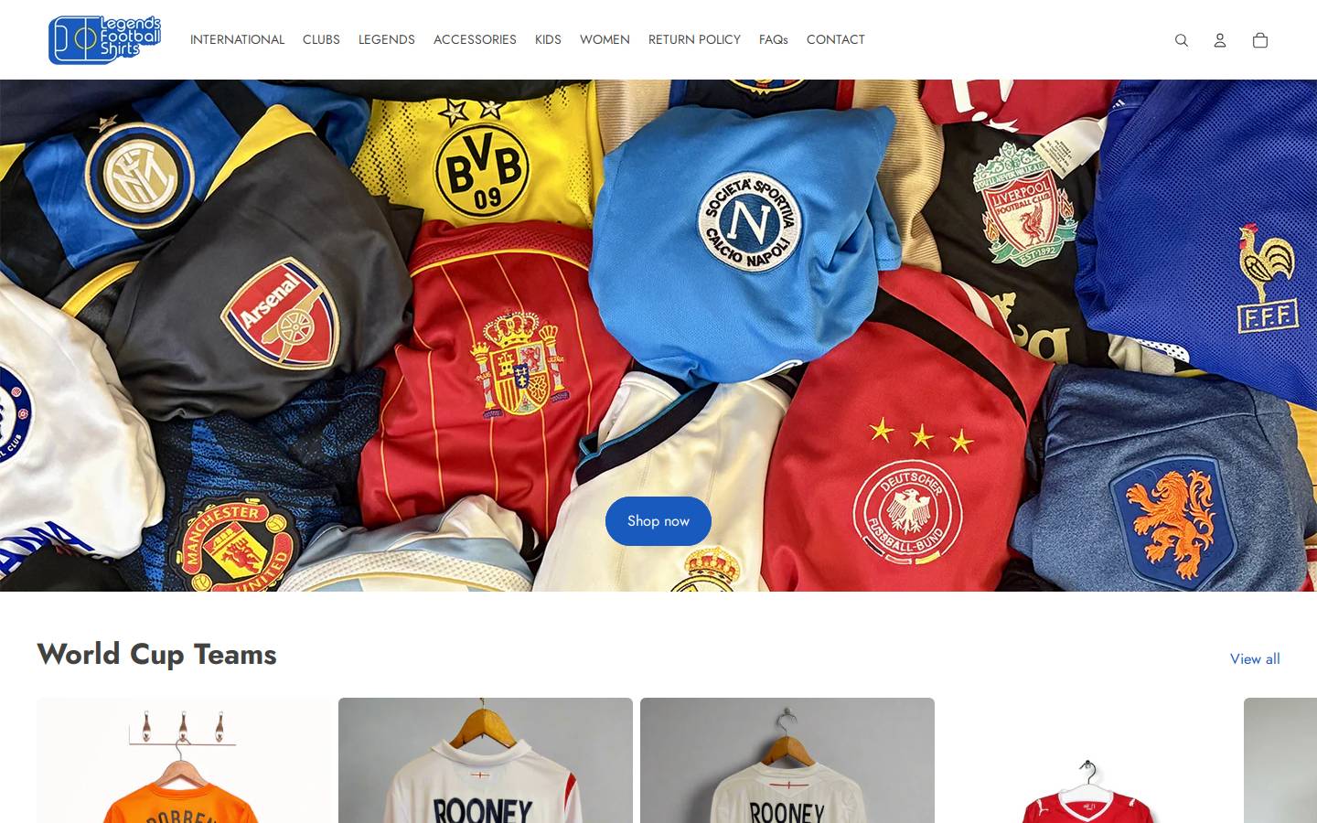 legendsfootballshirts.com homepage screenshot
