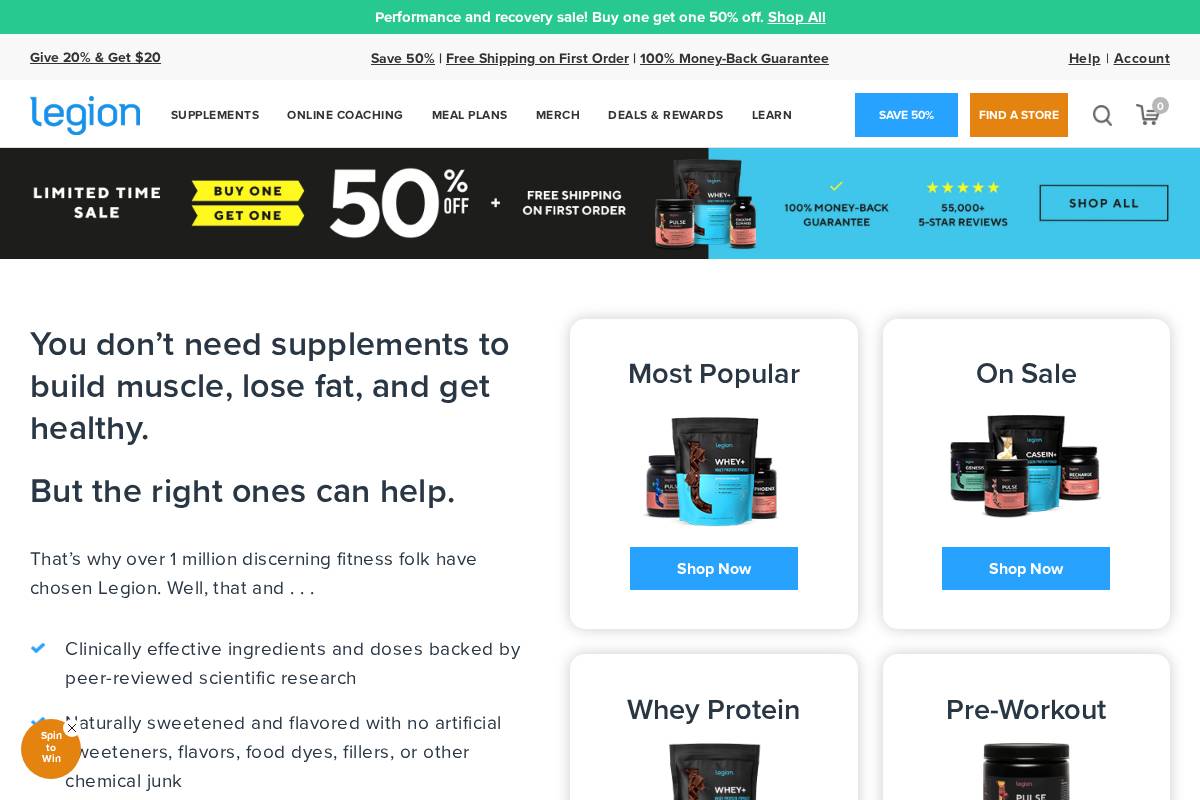 Legion Athletics homepage screenshot