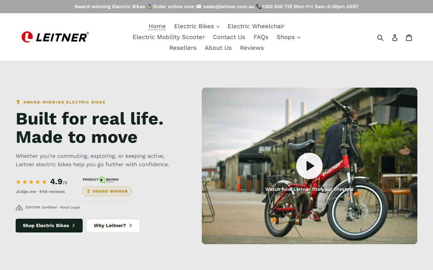 Leitner eBikes homepage screenshot