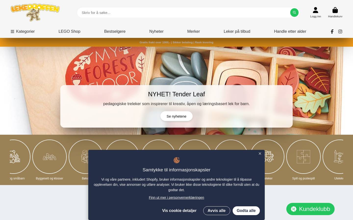 Lekeproffen.no homepage screenshot