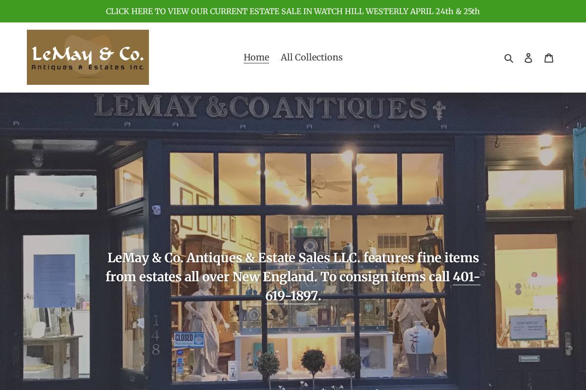 lemaycoantiques.com homepage screenshot