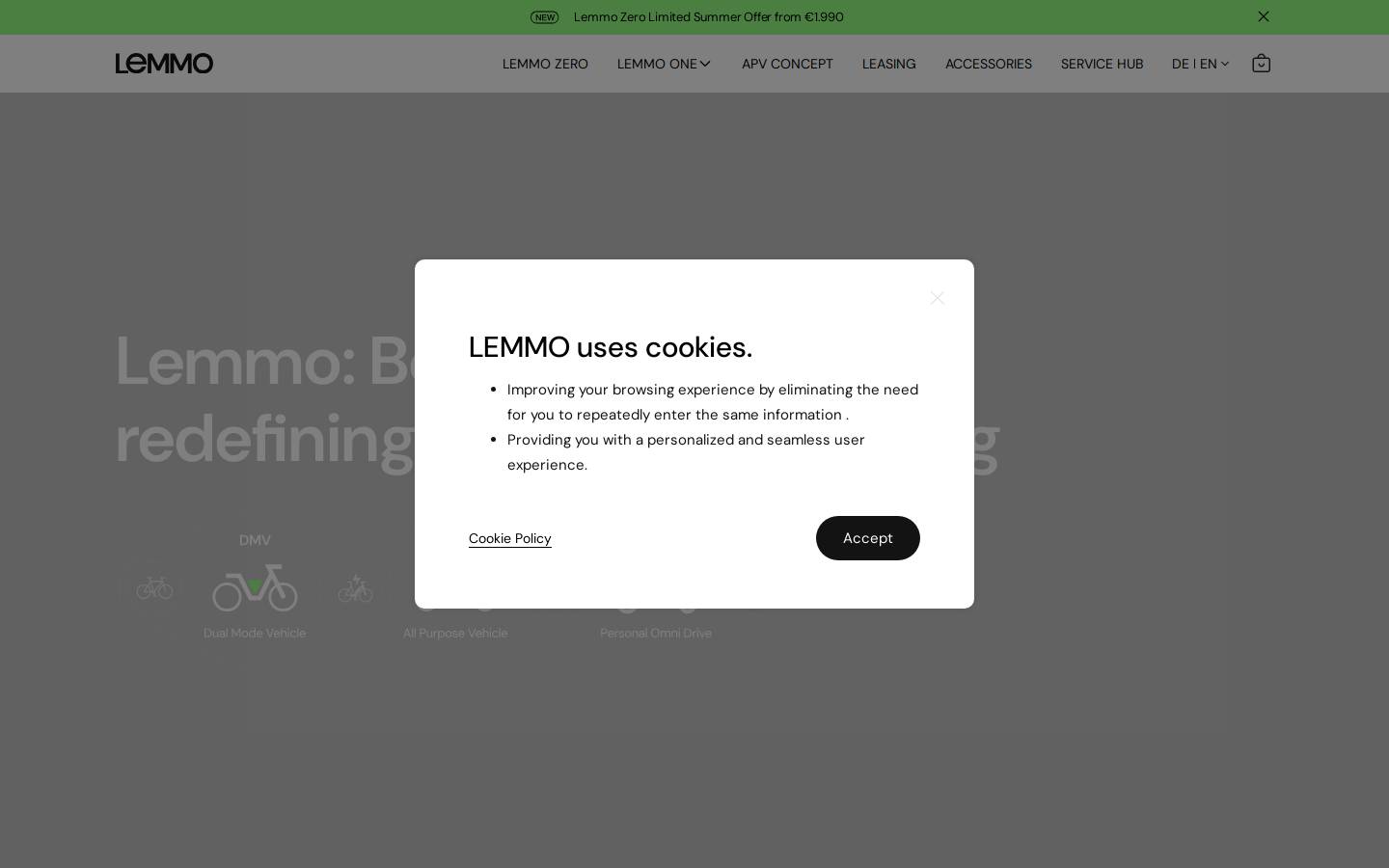 Lemmo E+Bike homepage screenshot