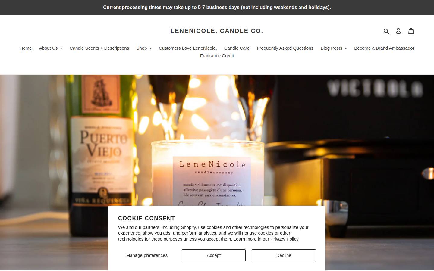 lenenicolecandlecompany.com homepage screenshot