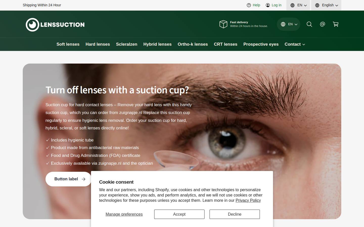 lenssuction.com homepage screenshot