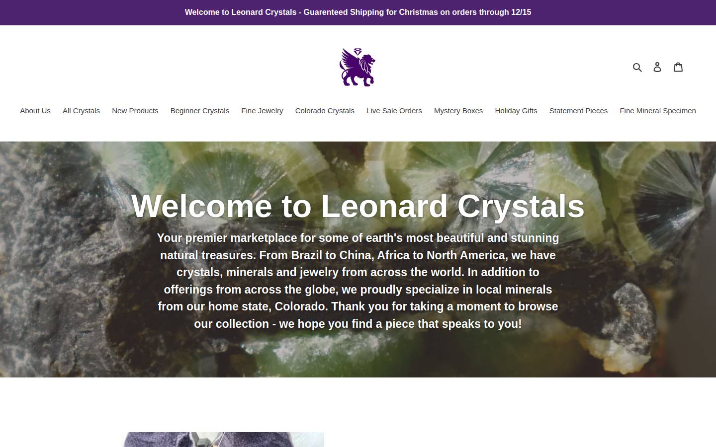 leonardcrystalsandjewelry.com homepage screenshot