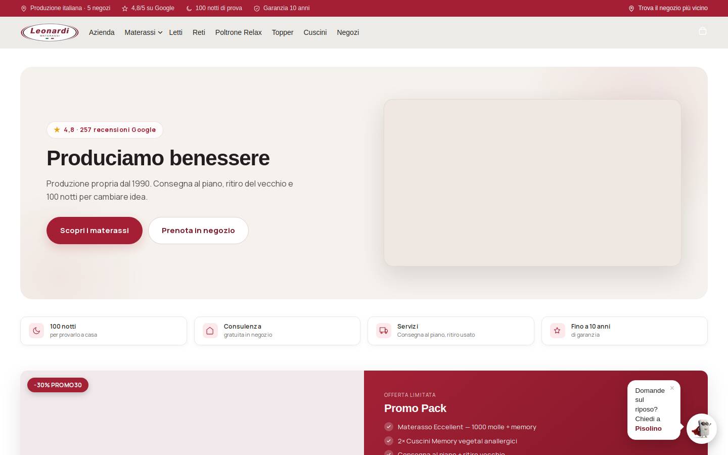 Leonardimaterassi homepage screenshot