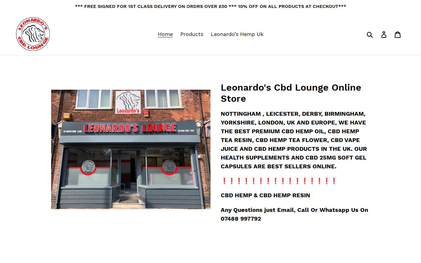 Leonardo’s Cbd Lounge homepage screenshot