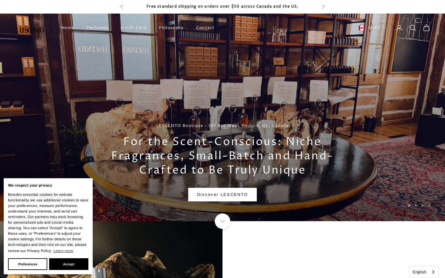 lescento.com homepage screenshot